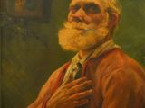 tableau représentant un vieil homme à la longue barbe, vêtu d'une veste rouge