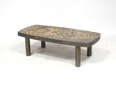 an image of a wooden bench with a decorative design on it