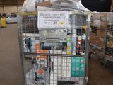 a cart with a lot of items in it in a warehouse