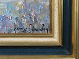 an oil painting of a group of people walking down a street