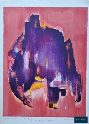 une image représentant un éléphant violet sur fond rouge