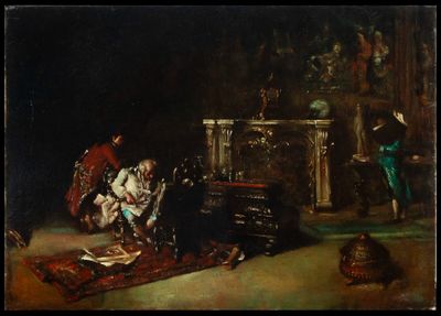 une image représentant un tableau où l'on voit un homme assis sur une chaise dans une pièce