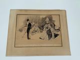 an old picture of a man and a woman walking in the snow