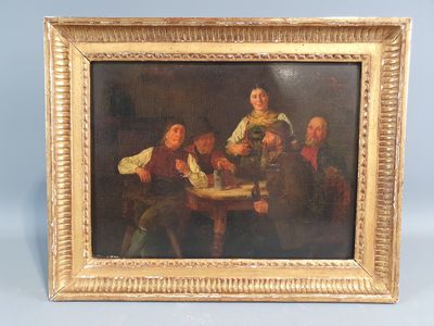 painting of a group of people sitting around a table in a room