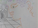 un dessin représentant un homme avec des raisins sur la tête