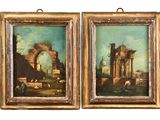 pair of 19th century italian oil paintings of the ruins of pompeii