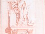 dessin représentant une statue de femme tenant un panier de fleurs