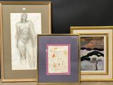 three framed pictures of a woman standing next to each other