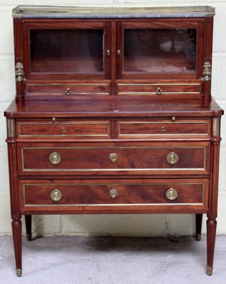an image of a wooden dresser with glass doors
