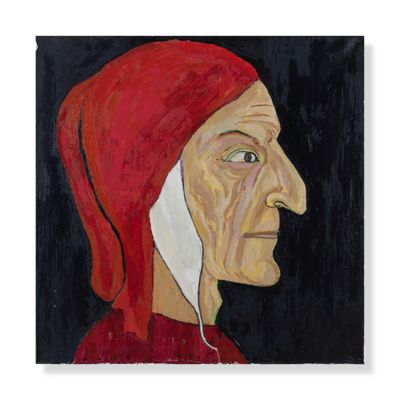 a painting of an old woman wearing a red hat