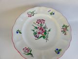une assiette blanche décorée de fleurs roses et de feuilles vertes