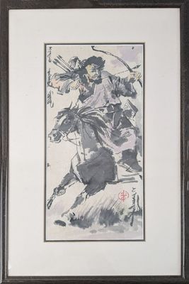 painting of a man riding a horse with a sword in his hand
