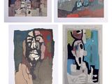 quatre tableaux de couleurs différentes représentant un homme et une femme sur fond blanc