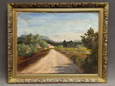 MONTET. Chemin de campagne. huile sur toile, signée en bas à…