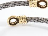 a close up of two cables with a gold clasp on them