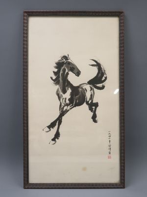 Peinture à l'encre de Chine représentant un cheval au galop