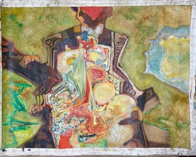 un tableau représentant un homme assis à une table avec une guitare