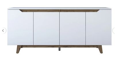 the sideboard is made of wood and has two doors and two drawers