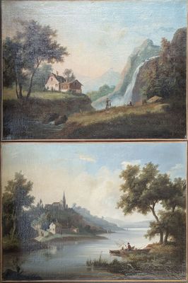 École française vers 1850 "Le Pêcheur au pied du village" et…