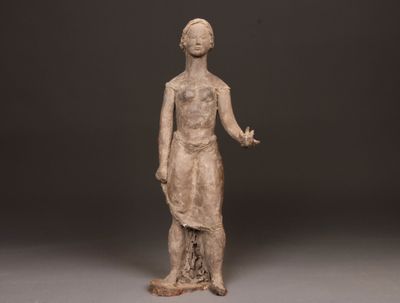 Ecole Française XX° Jeune femme à l'oiseau.