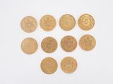 six different types of gold coins arranged in a circle