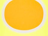 a painting of an orange circle on a yellow background