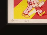 a drawing of a man with a hot dog in his hand