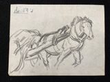 a drawing of a horse pulling a cart with a man on it