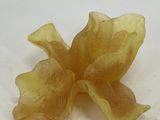 a yellow flower that is sitting on a white surface