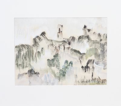 une image d'un tableau représentant une scène de montagne