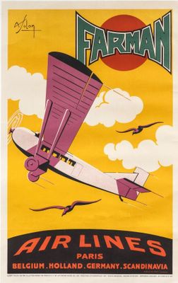 an old poster of a plane flying through the air