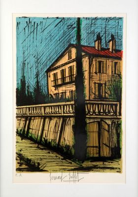 une image représentant le dessin d'une maison sur un pont
