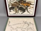 a painting of a group of cats sitting on top of a table