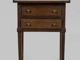 a small wooden table with two drawers and a drawer underneath it