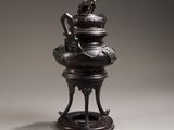 brûle-parfum chinois en bronze orné de deux oiseaux sur le dessus