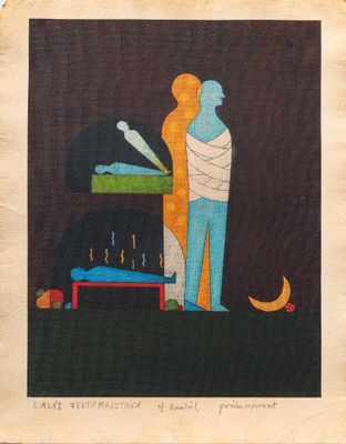 an image of a painting of a man with a bandage on his arm