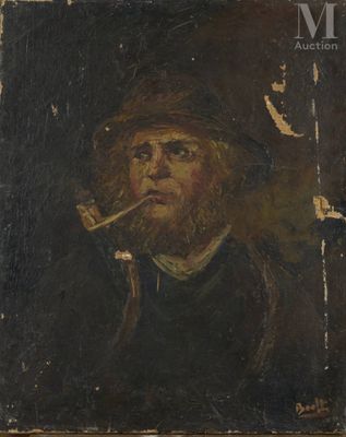 un vieux tableau représentant un homme avec une pipe à la bouche
