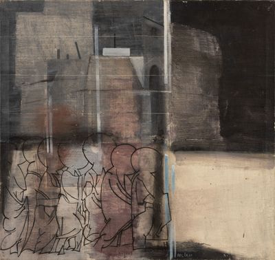 an image of a painting of a group of people on a city street
