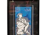 tableau représentant une femme assise sur un canapé, dans un cadre noir