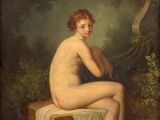 an image of a painting of a naked woman sitting on a trunk