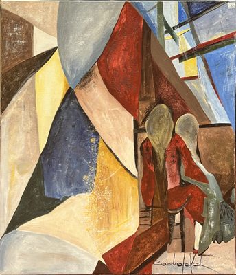 an image of a painting of two people sitting on a chair