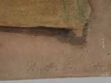 a painting of a bed with a pillow on it