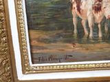 a painting of a cow standing in a field