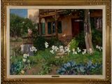 une image représentant un tableau d'une maison avec un jardin devant