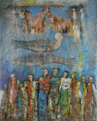 Hamidi VALDET (XX) "Composition" acrylique sur toile, SBG, s…