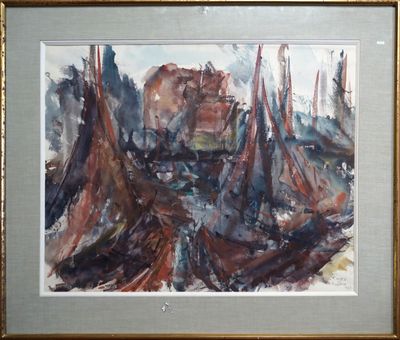 une image d'une peinture de bateaux dans l'eau