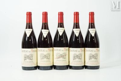 six bottles of red wine are lined up on a white surface