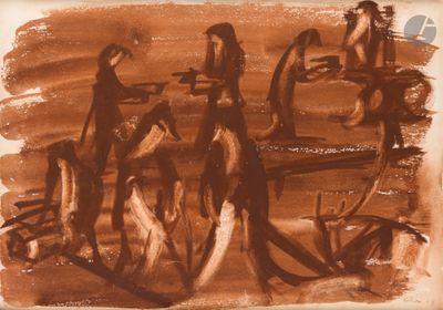dessin représentant un homme et une femme dans une calèche
