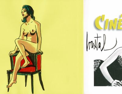 le dessin d'une femme assise sur une chaise à côté du dessin d'une femme assise sur une chaise