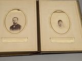 an old photo of a man and a woman are shown in a book